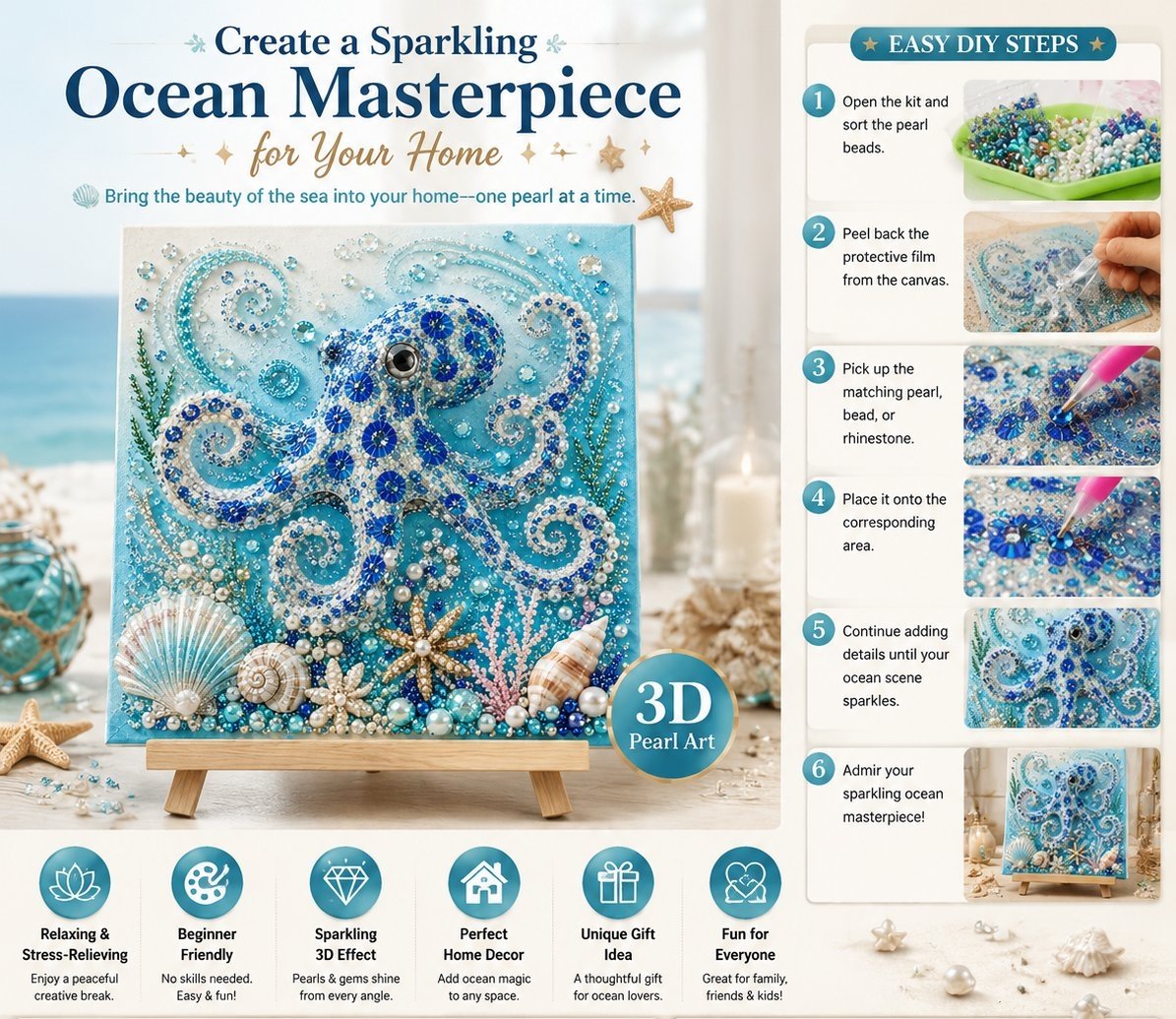 💥 Last Day 75% OFF - 🌊💙 Ocean Theme Pearl Art DIY Kit – Relaxing DIY Craft to Create Stunning Coastal Artwork