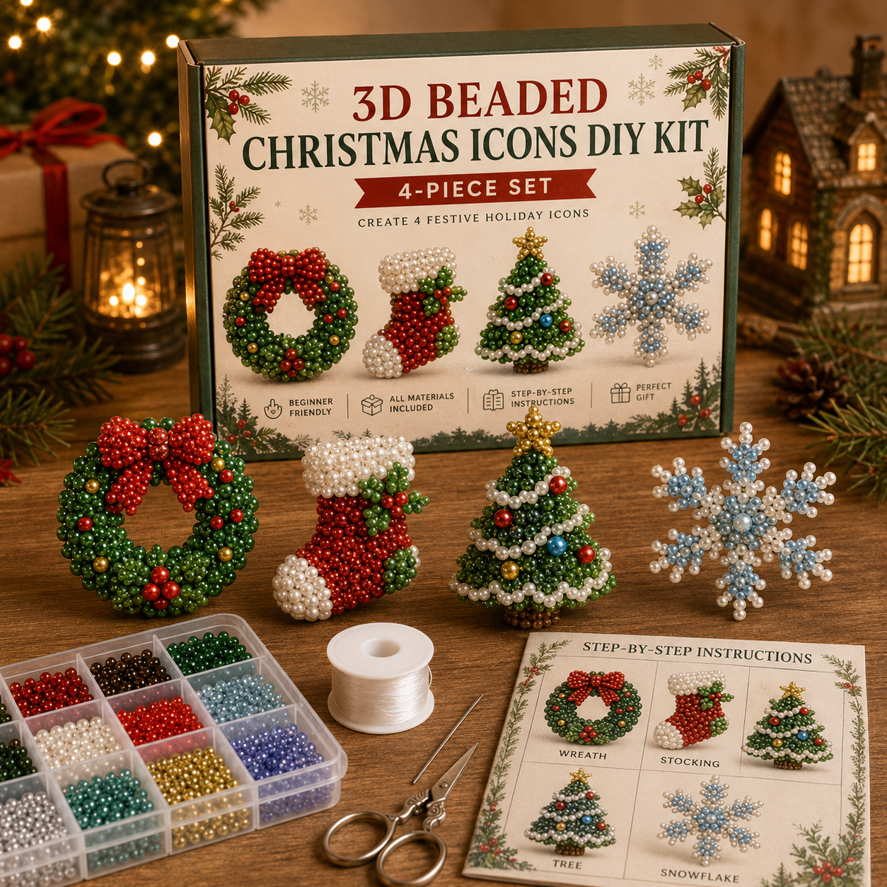 🔥 LAST DAY! Get 49% OFF Christmas Early Bird Special 🎄 3D Beaded Christmas Icons DIY Kit