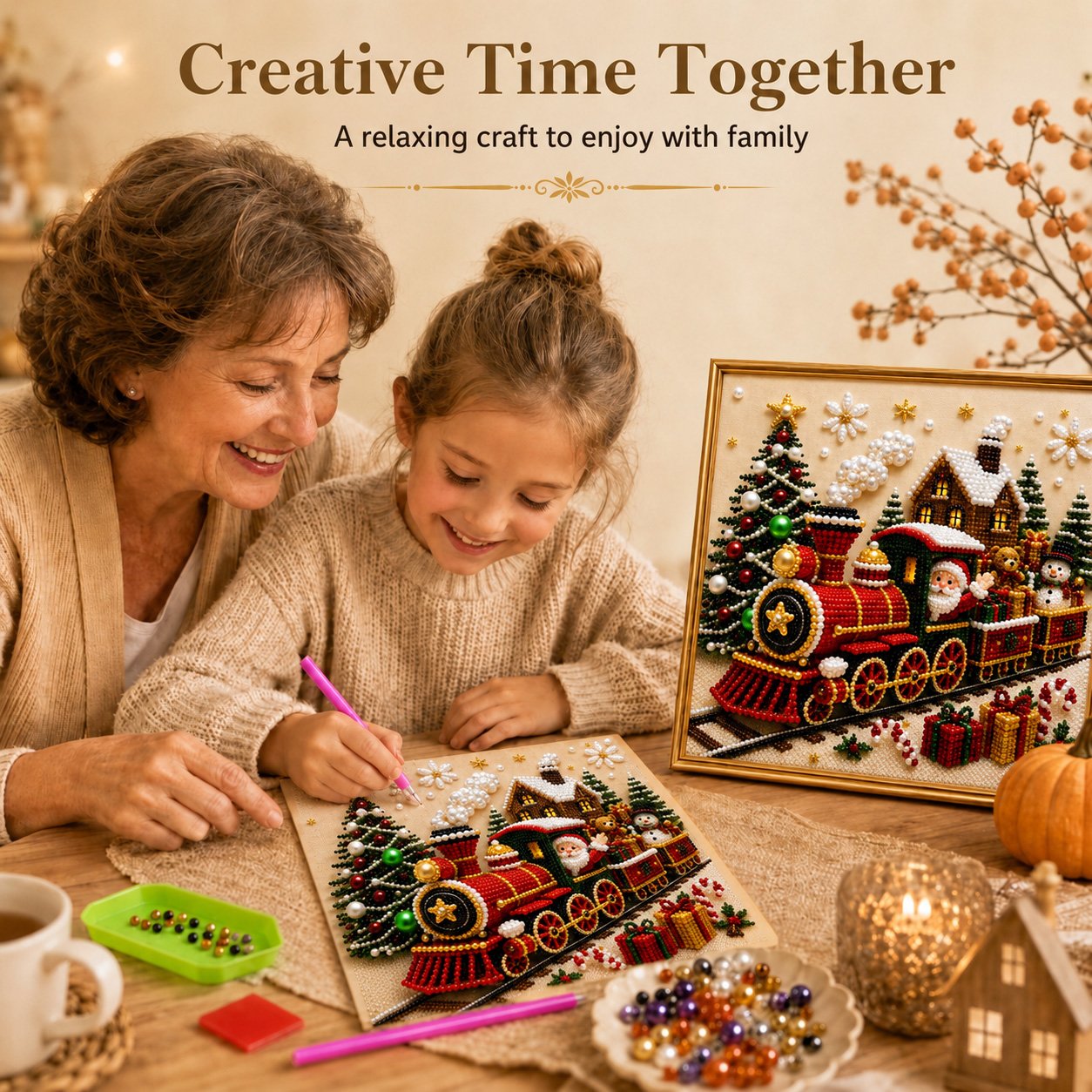 LSAT DAY 75% OFF 🎄🎅 Premium 3D Pearl Christmas Wall Art Kit | Luxury Flocked Canvas with Scratch-Resistant Non-Fading Pearl Beads DIY Holiday Decor ⛄️❄️