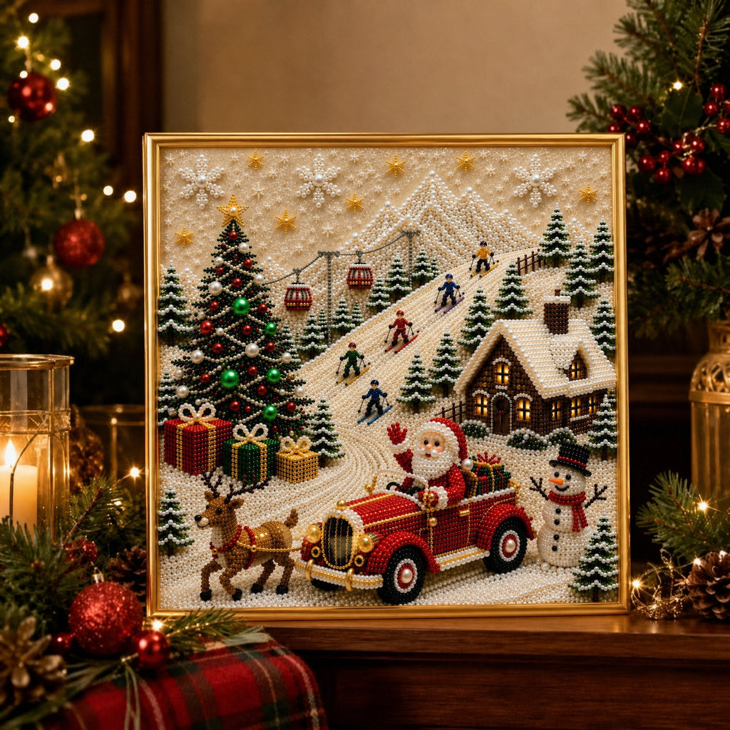 LSAT DAY 75% OFF 🎄🎅 Premium 3D Pearl Christmas Wall Art Kit | Luxury Flocked Canvas with Scratch-Resistant Non-Fading Pearl Beads DIY Holiday Decor ⛄️❄️