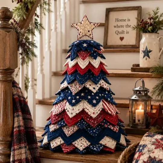 🔥 LAST DAY 70% OFF -🎄Americana Christmas Tree Quilt Kit – Easy Layered Fabric Holiday Décor for Quilting Lovers