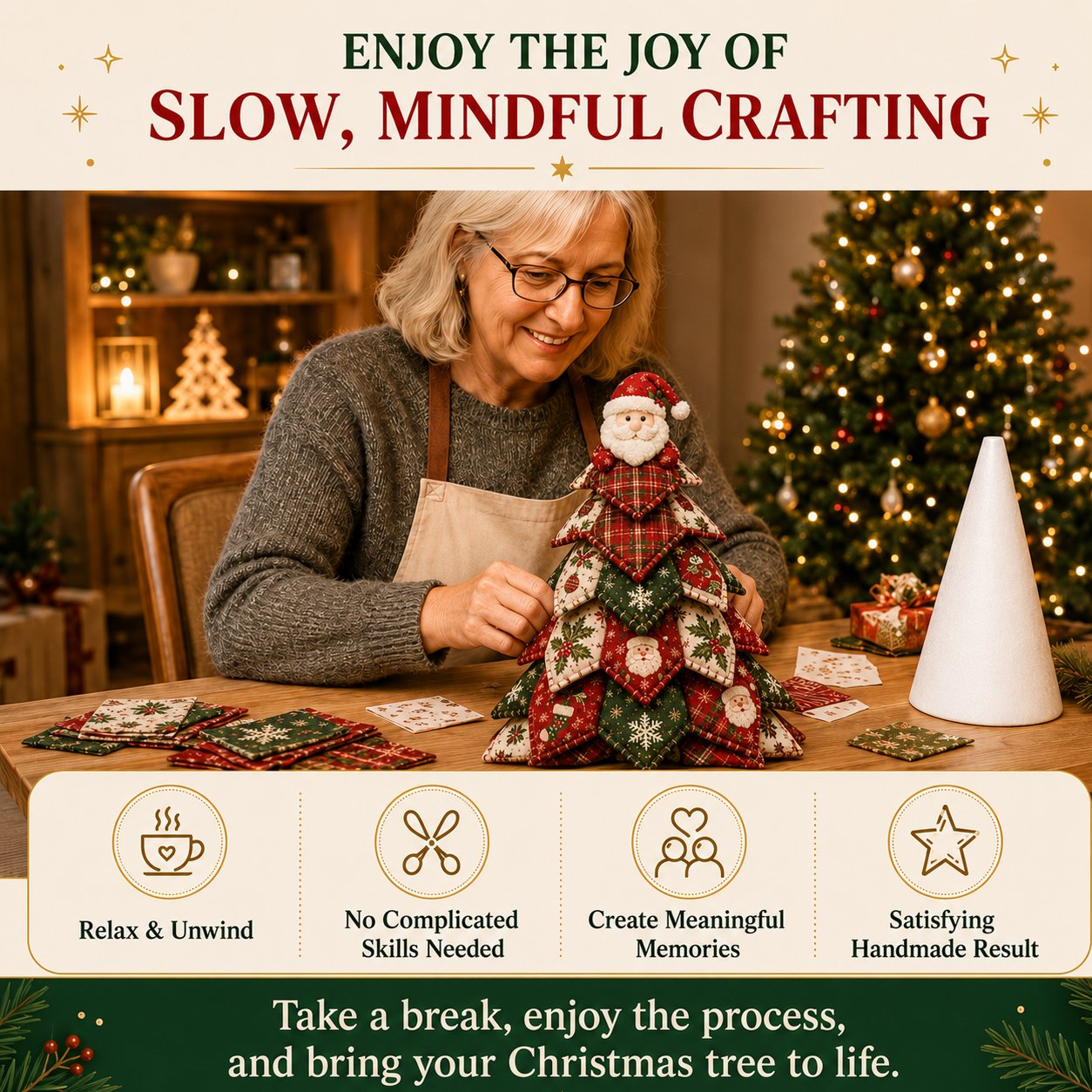 🔥CHRISTMAS EARLY BIRD SALE — 70% OFF 🎄🧵DIY Quilted Christmas Tree Kit – Handmade Fabric Holiday Tabletop Tree Decor
