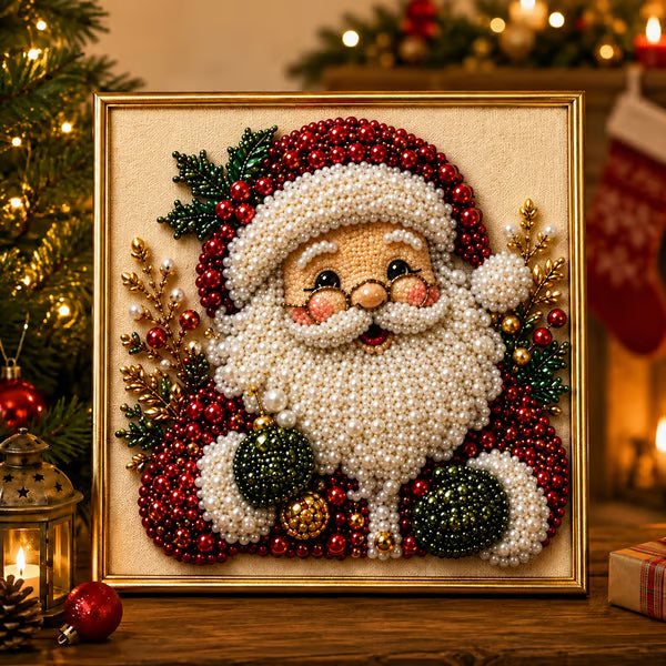 LSAT DAY 75% OFF 🎄🎅 Premium 3D Pearl Christmas Wall Art Kit | Luxury Flocked Canvas with Scratch-Resistant Non-Fading Pearl Beads DIY Holiday Decor ⛄️❄️