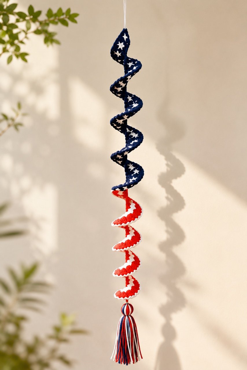 🧶 Handmade Patriotic Spiral Wind Spinner 🏡🎐