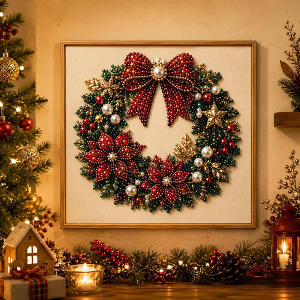 LSAT DAY 75% OFF 🎄🎅 Premium 3D Pearl Christmas Wall Art Kit | Luxury Flocked Canvas with Scratch-Resistant Non-Fading Pearl Beads DIY Holiday Decor ⛄️❄️