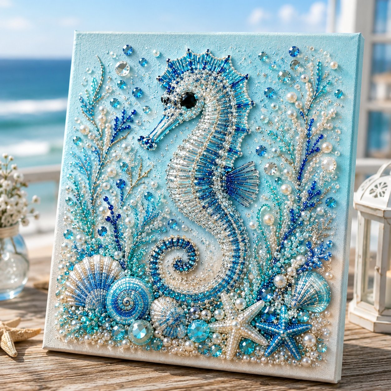 💥 Last Day 75% OFF - 🌊💙 Ocean Theme Pearl Art DIY Kit – Relaxing DIY Craft to Create Stunning Coastal Artwork