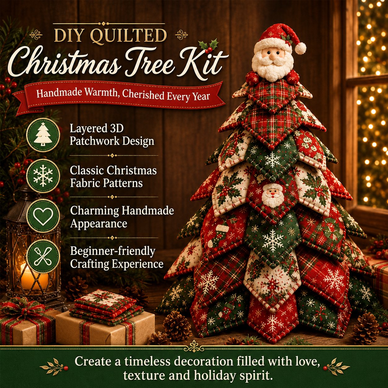 🔥CHRISTMAS EARLY BIRD SALE — 70% OFF 🎄🧵DIY Quilted Christmas Tree Kit – Handmade Fabric Holiday Tabletop Tree Decor