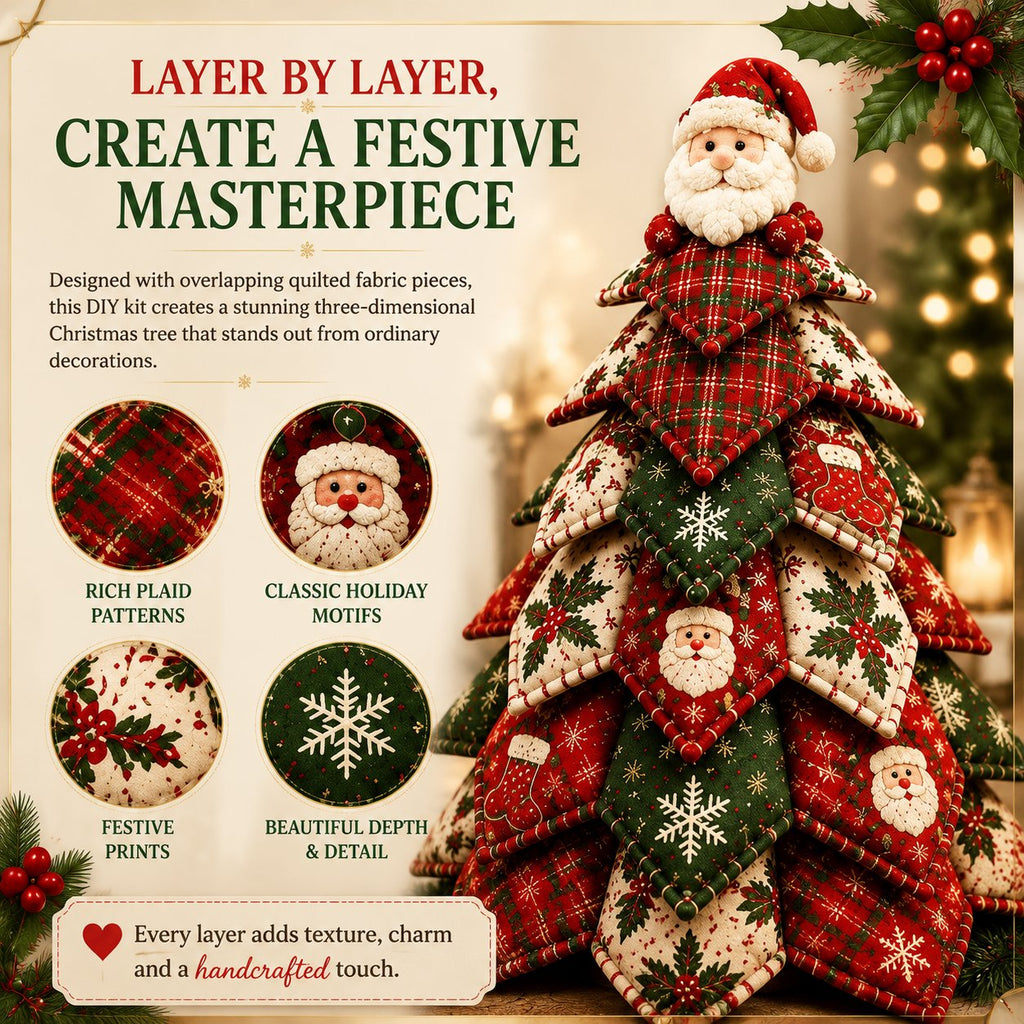 🔥CHRISTMAS EARLY BIRD SALE — 70% OFF 🎄🧵DIY Quilted Christmas Tree Kit – Handmade Fabric Holiday Tabletop Tree Decor