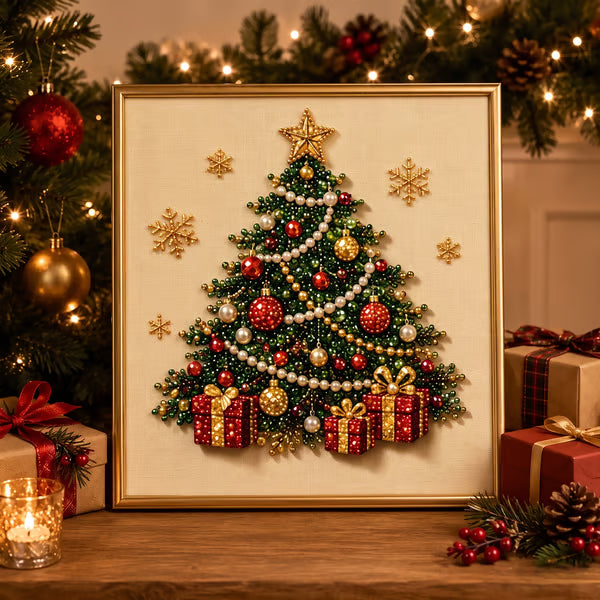 LSAT DAY 75% OFF 🎄🎅 Premium 3D Pearl Christmas Wall Art Kit | Luxury Flocked Canvas with Scratch-Resistant Non-Fading Pearl Beads DIY Holiday Decor ⛄️❄️