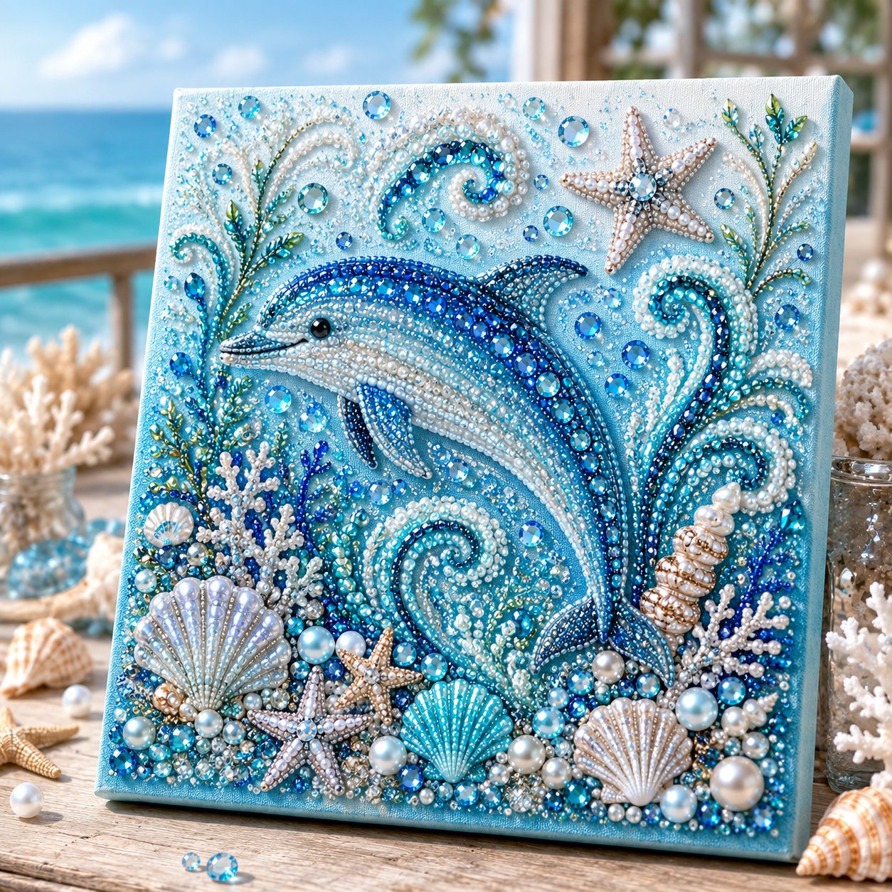 💥 Last Day 75% OFF - 🌊💙 Ocean Theme Pearl Art DIY Kit – Relaxing DIY Craft to Create Stunning Coastal Artwork