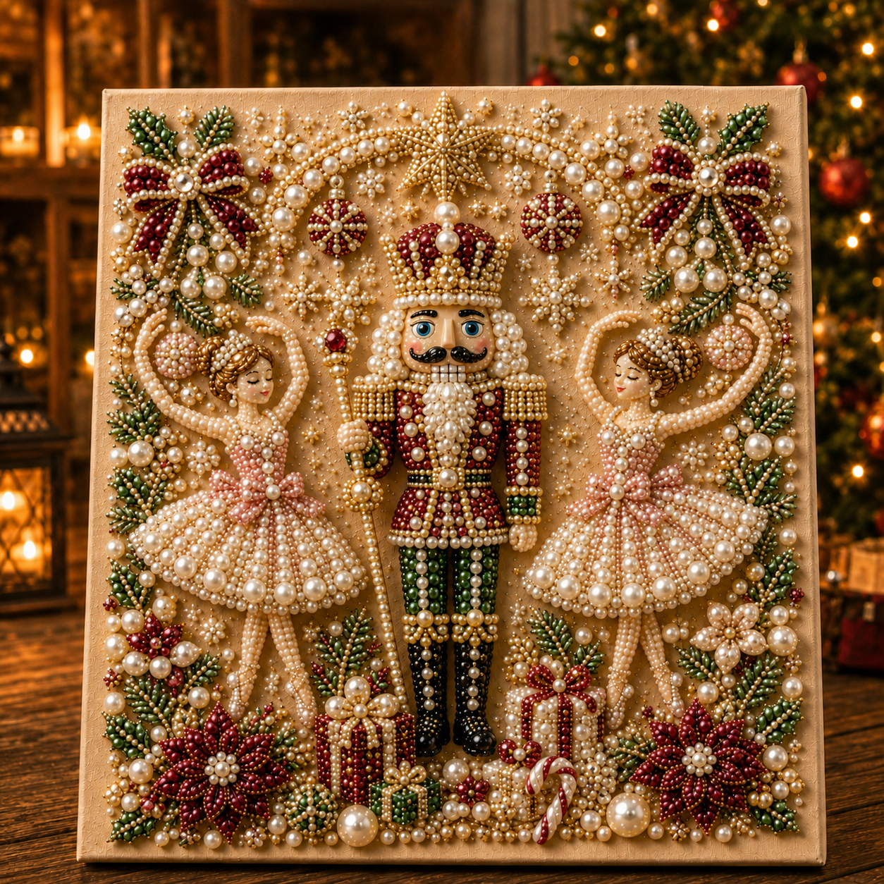 LSAT DAY 75% OFF 🎄🎅 Premium 3D Pearl Christmas Wall Art Kit | Luxury Flocked Canvas with Scratch-Resistant Non-Fading Pearl Beads DIY Holiday Decor ⛄️❄️