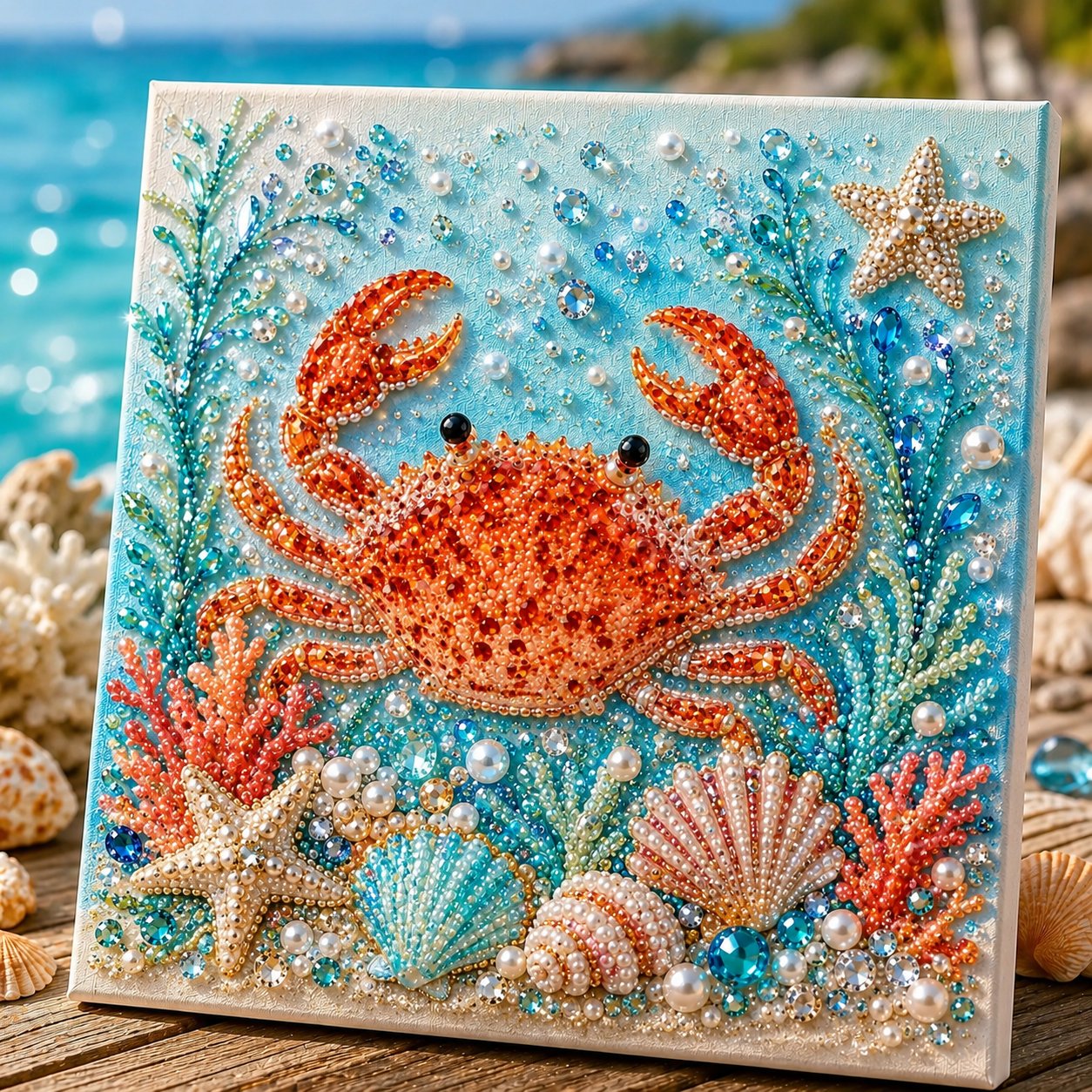 💥 Last Day 75% OFF - 🌊💙 Ocean Theme Pearl Art DIY Kit – Relaxing DIY Craft to Create Stunning Coastal Artwork