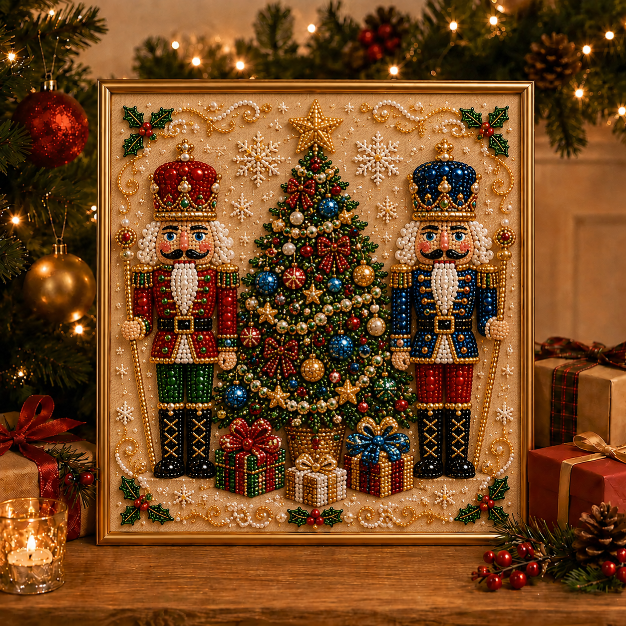 LSAT DAY 75% OFF 🎄🎅 Premium 3D Pearl Christmas Wall Art Kit | Luxury Flocked Canvas with Scratch-Resistant Non-Fading Pearl Beads DIY Holiday Decor ⛄️❄️
