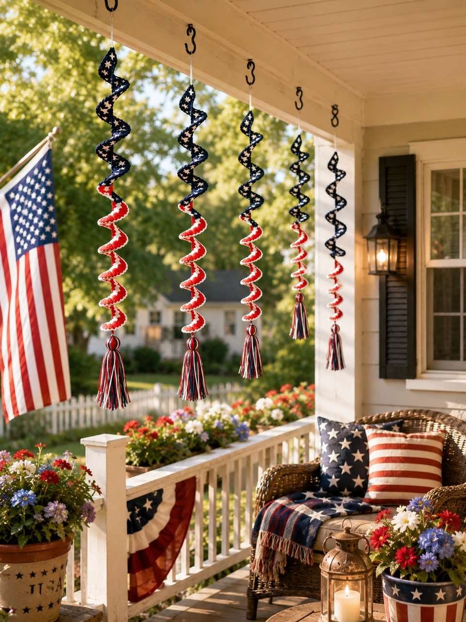 🧶 Handmade Patriotic Spiral Wind Spinner 🏡🎐