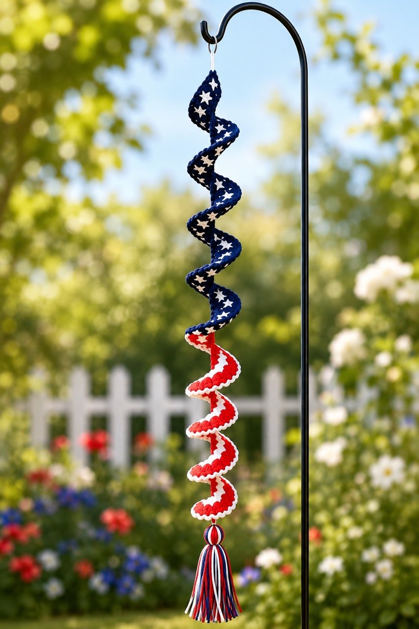 🧶 Handmade Patriotic Spiral Wind Spinner 🏡🎐