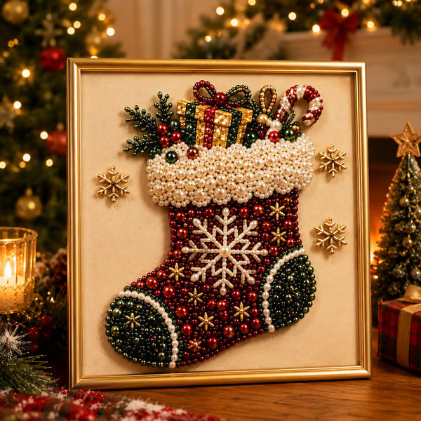 LSAT DAY 75% OFF 🎄🎅 Premium 3D Pearl Christmas Wall Art Kit | Luxury Flocked Canvas with Scratch-Resistant Non-Fading Pearl Beads DIY Holiday Decor ⛄️❄️