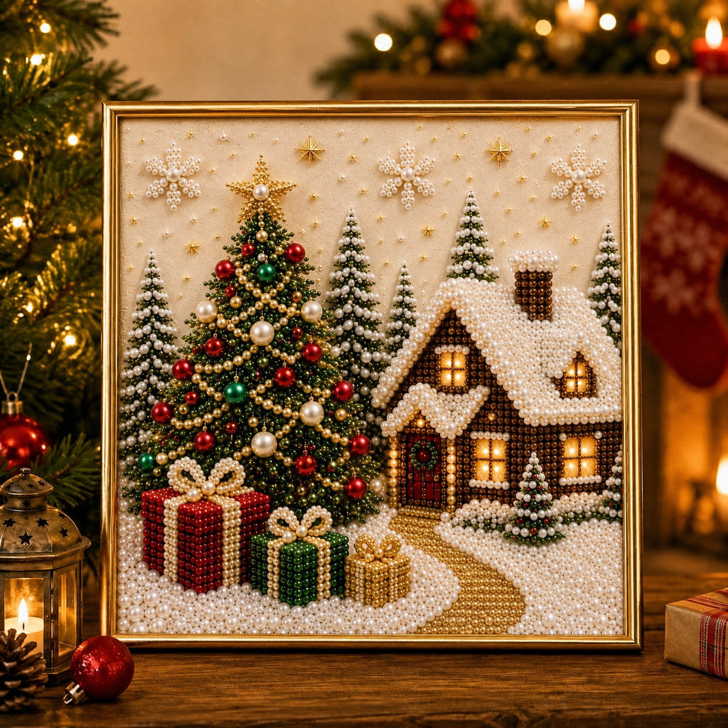 LSAT DAY 75% OFF 🎄🎅 Premium 3D Pearl Christmas Wall Art Kit | Luxury Flocked Canvas with Scratch-Resistant Non-Fading Pearl Beads DIY Holiday Decor ⛄️❄️